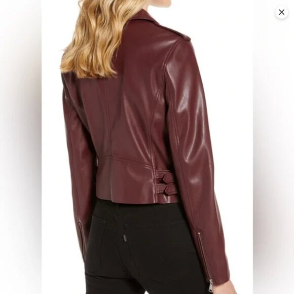 Halogen Faux Leather Moto Jacket, Burgundy, Size S - Picture 2 of 11